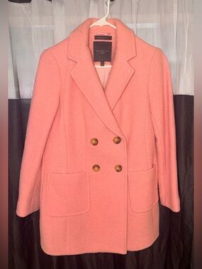 Like New, Talbots Double-Breasted Coral-Pink Wool Peacoat